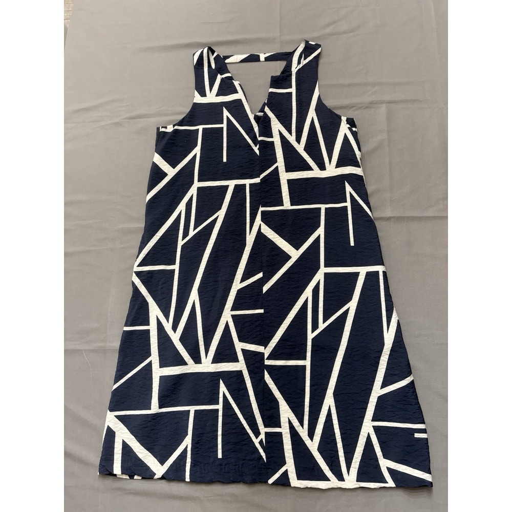 Banana Republic Geometric Sleeveless V-Neck Dress With Pockets Navy Ivory Size S